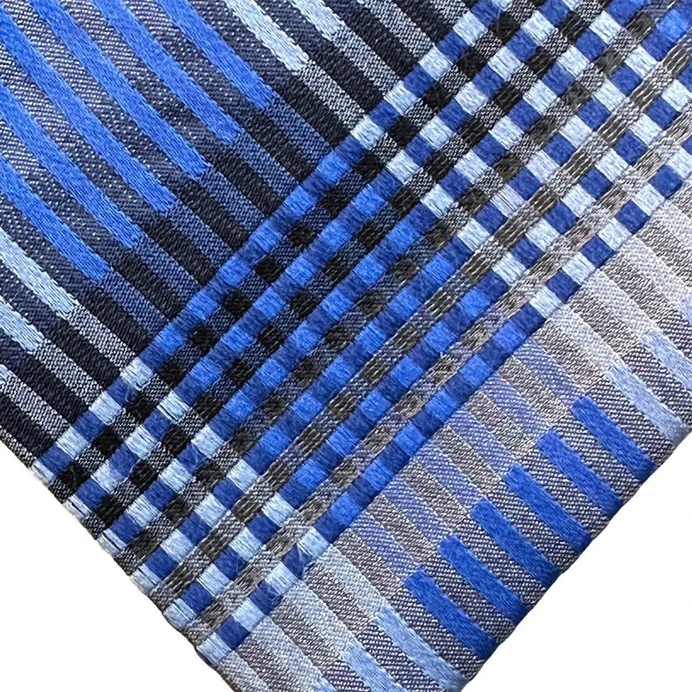 GEORGE Men's Modern Plaid Tie • 100% Silk‎ • blue, black, gray